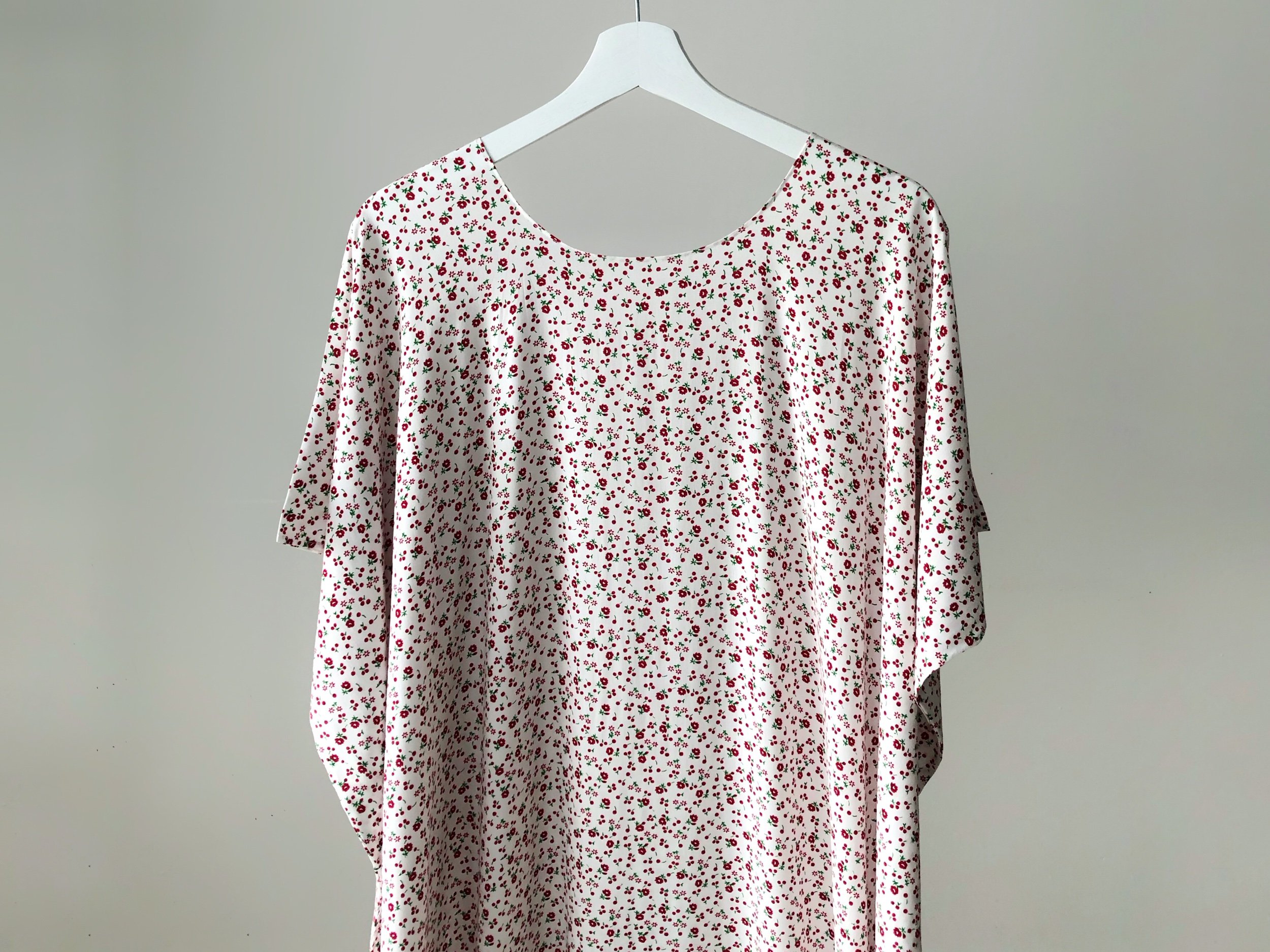 White, Rose Red and Green Floral Baati (garment) dress