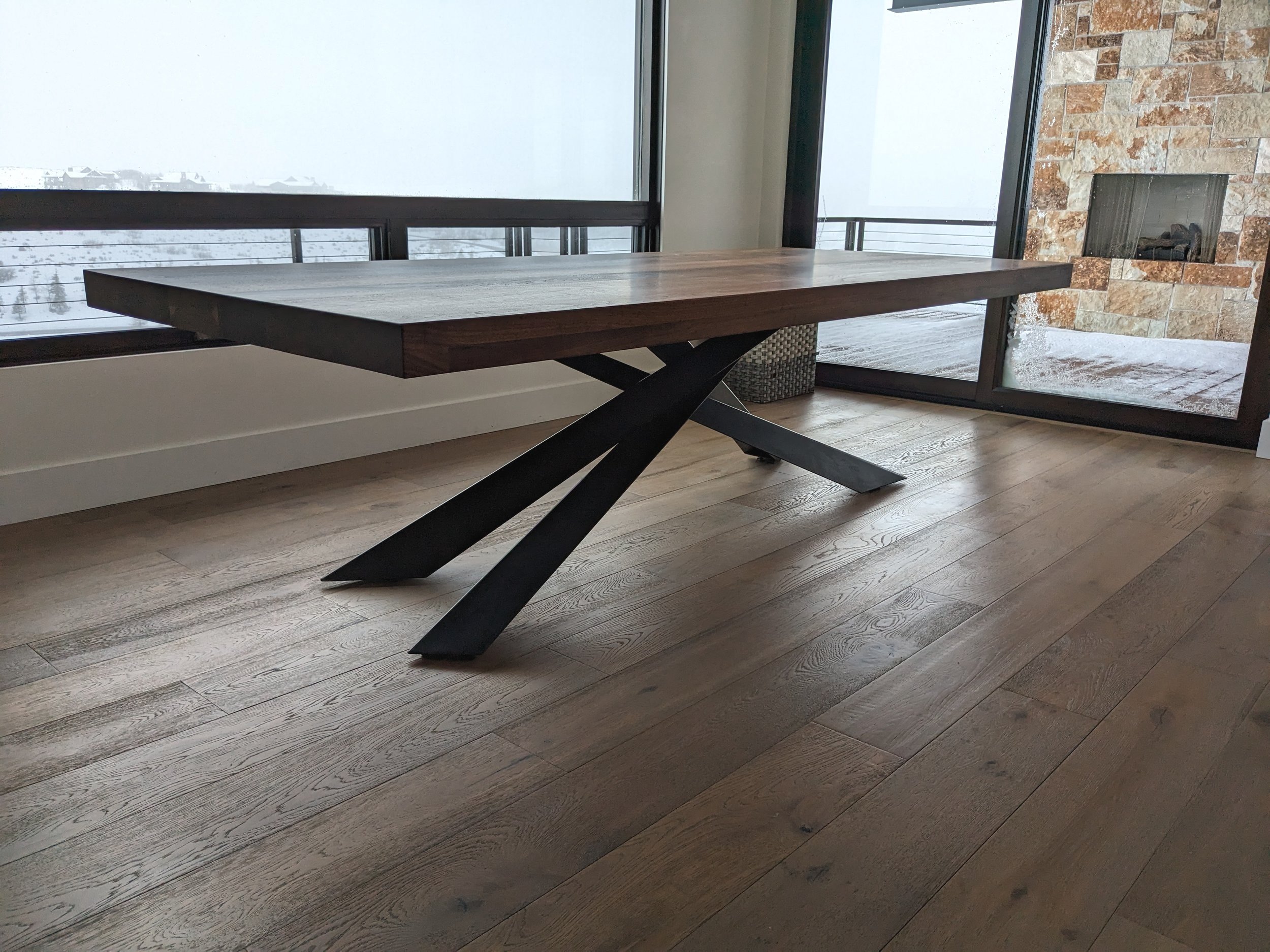 Upgrade Your Dining Experience: Walnut Table with Durable Steel Base - Park City, UT Furniture