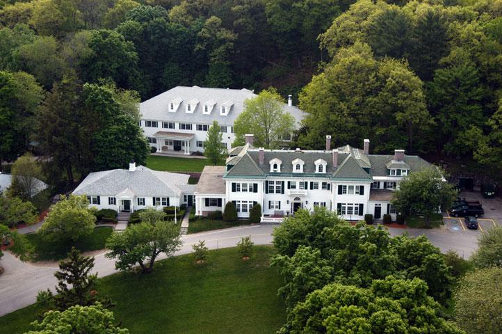 Aerial view of the Crocker Building and Ansin Building, part of Applewild's 26 acre campus.