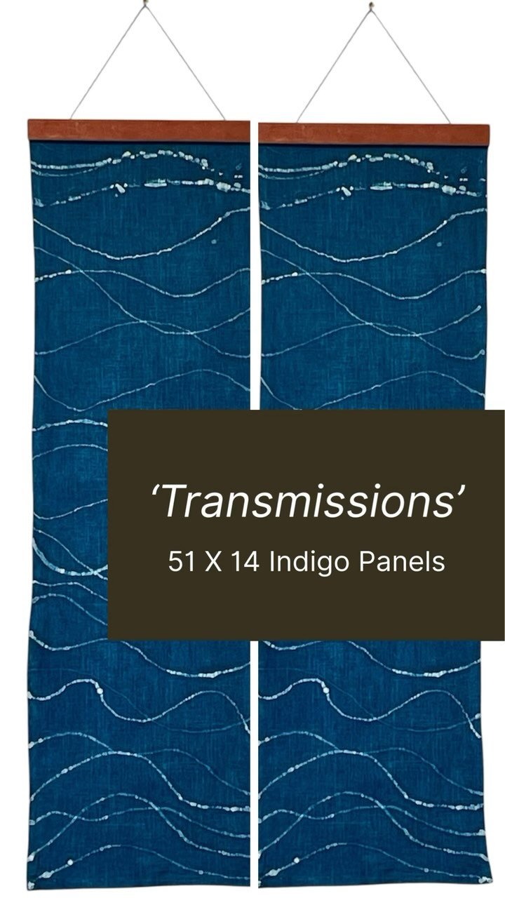 Hand dyed in all natural indigo with a batik wax- resist process these beautiful textiles are available for purchase in the online store. Link in BiO
A diptych ‘Transmissions’ explores water as a transmitter of memory, culture, and ances