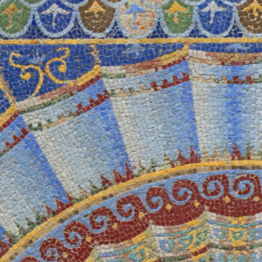 Detail of mosaic tiles from “Neptune and Amphitrite” above