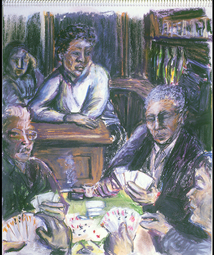 Nadia at the Bar with Card Players, Paris (pastels) ©irenejuliawise