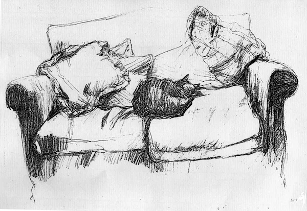 Cat Asleep on the Sofa (pencil drawing) ©irenejuliawise