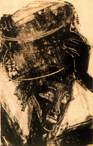 Woman Carrying Water (monoprint) ©irenejuliawise