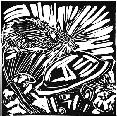 WW1 Poetry: Break of Day in the Trenches, Isaac Rosenberg (linocut) ©irenejuliawise