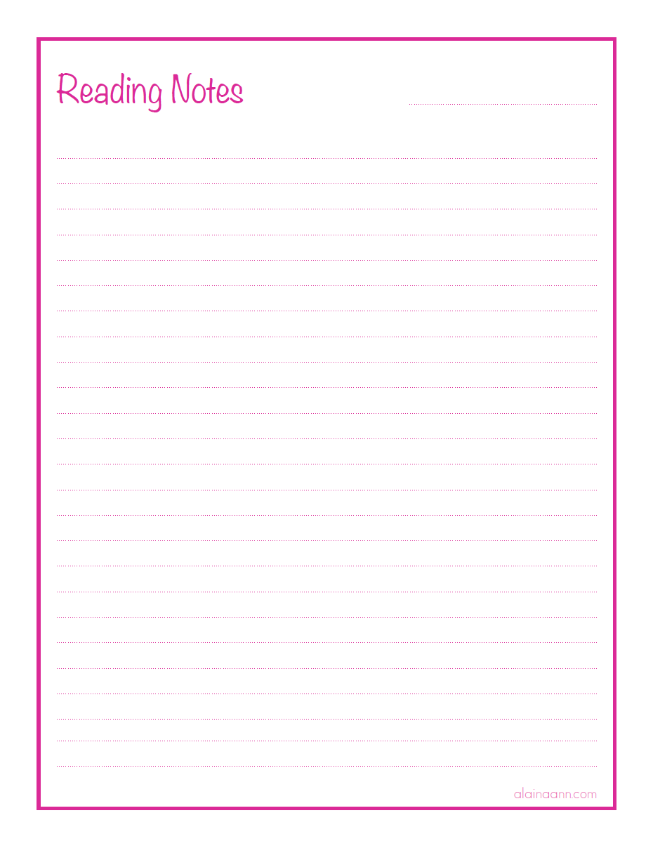 Reading Notes Page Printable — Alaina Ann