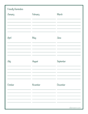 Monthly Reminders Printable — Alaina Ann