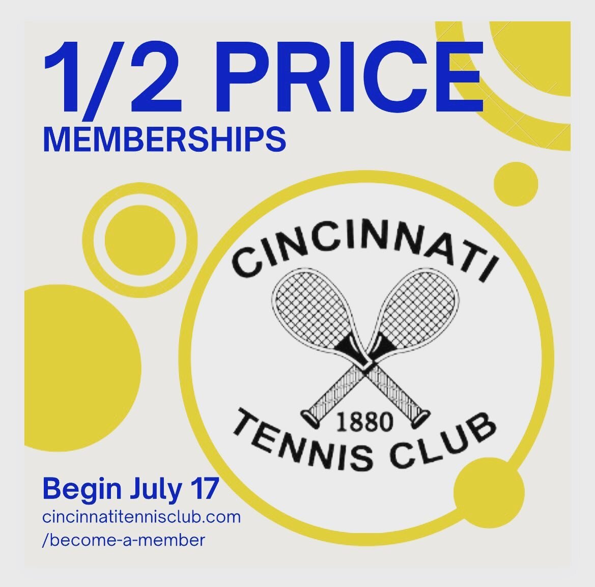 We are half way through our season @ctc1880. That means memberships are half off beginning NOW! Check out our website for membership pricing: cincinnatitennisclub.com 🎾