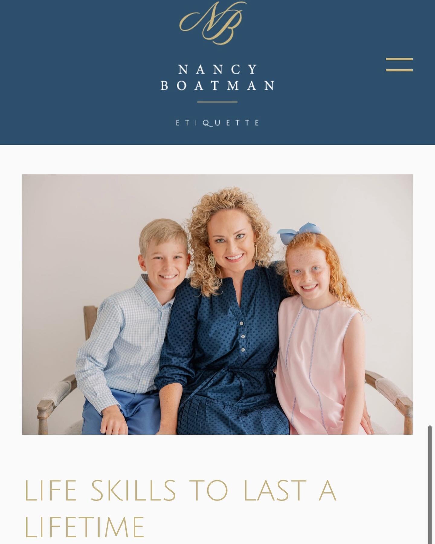 UPDATED WEBSITE

So excited to share that after many months of work, my website is refreshed and accurately informs viewers of my etiquette services. Simply visit: nancyboatmanetiquette.com

It was a joy to work with @malicotecreativeco and their fab