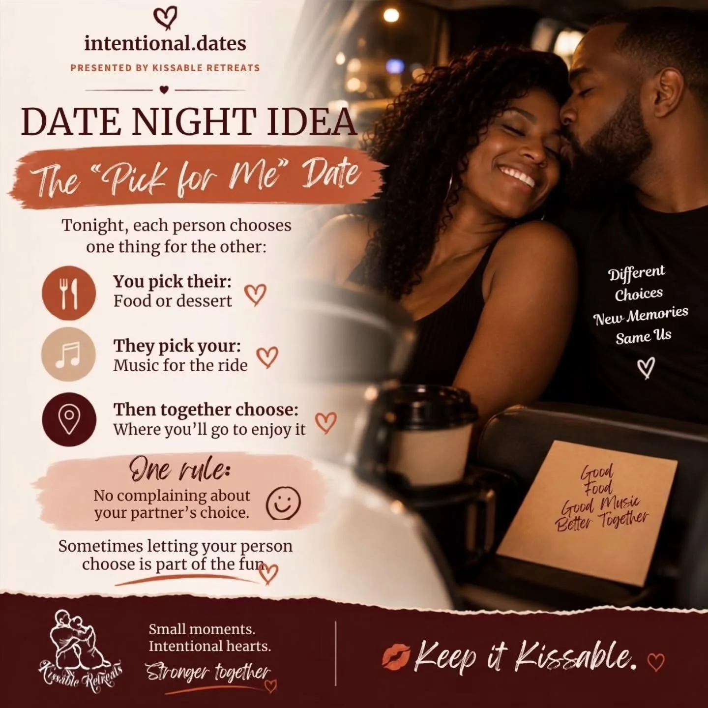 Hey Kissables 💋 

Sometimes the best date nights happen when you give up a little control. 😂❤️

Try the &ldquo;Pick for Me&rdquo; Date.

You choose something for your person.
They choose something for you.
And together, you decide where the night t