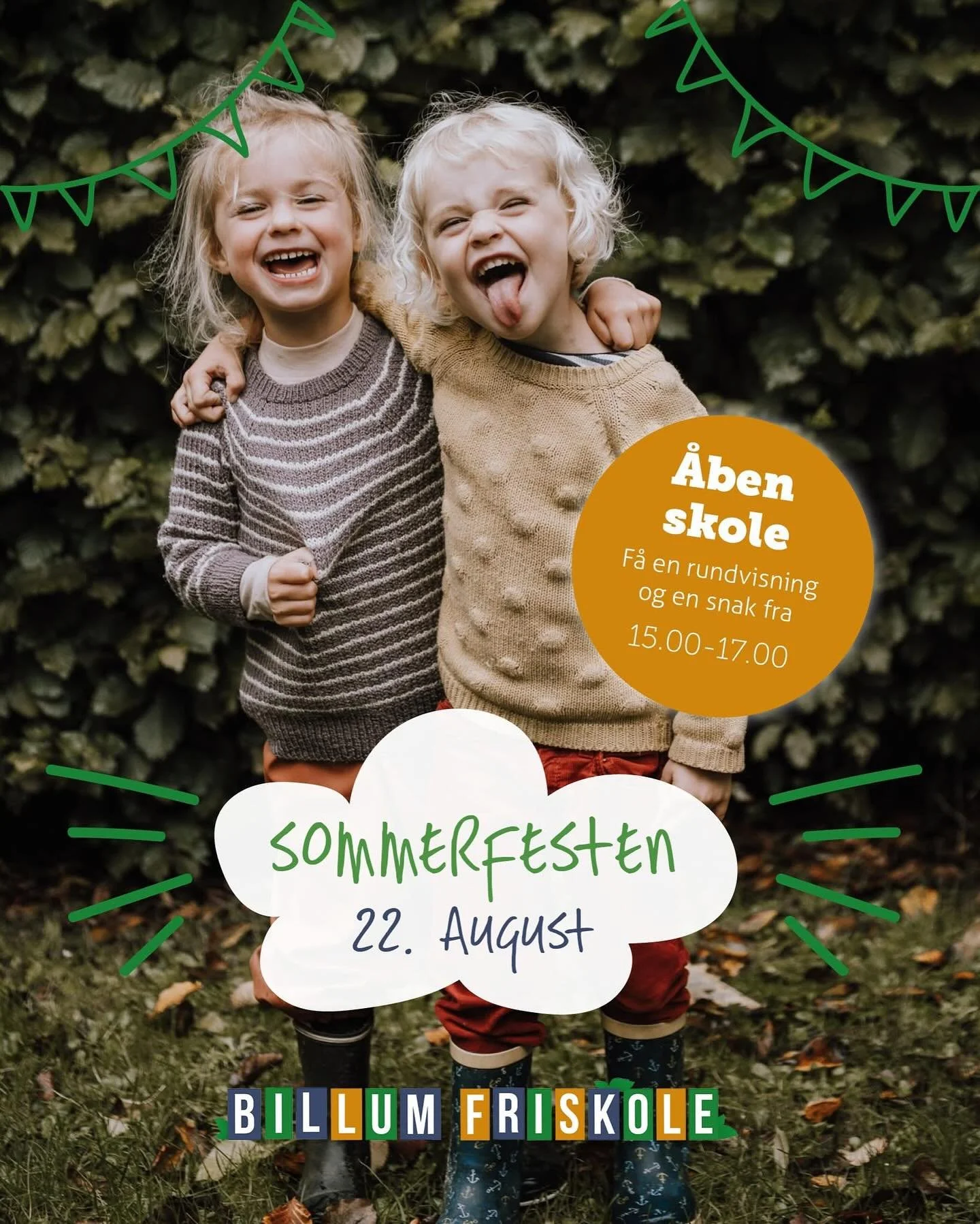 🌟 &Aring;BEN SKOLE &ndash; 22. AUGUST 15.00-17.00 🌿

Kom og f&aring; en rundvisning af en for&aelig;lder &ndash; og h&oslash;r, hvad det kan, at have sine b&oslash;rn i Billum Friskole, Frib&oslash;rnehave eller Frivuggestue 👩&zwj;👩&zwj;👧&zwj;👦