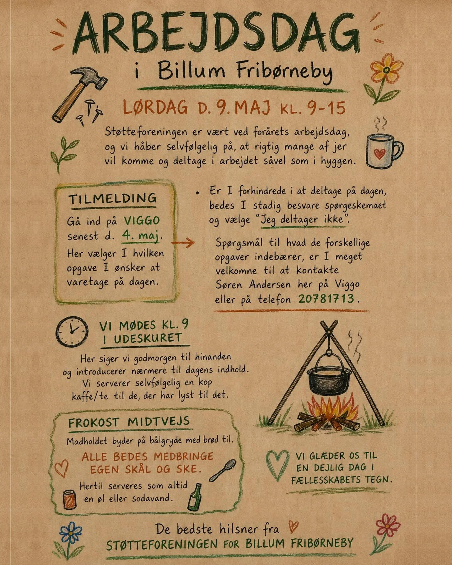 🌱 Arbejdsdag i Billum Frib&oslash;rneby 🌱

L&oslash;rdag d. 9. maj kl. 9&ndash;15 m&oslash;des vi til en hyggelig og meningsfuld arbejdsdag, hvor vi sammen giver vores f&aelig;lles sted en k&aelig;rlig h&aring;nd 💚

Der er opgaver til alle &ndash;
