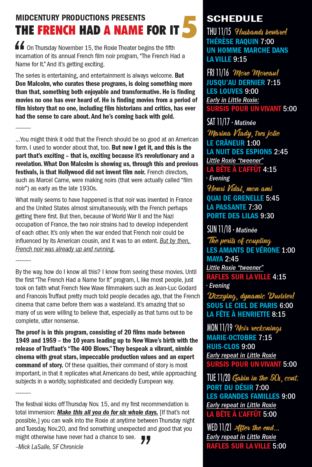 French film noir  festival promotional card