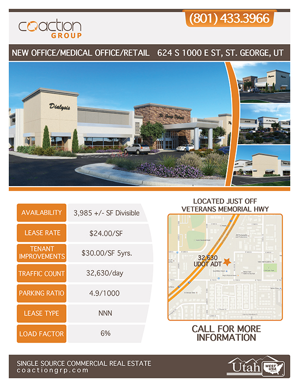 Real estate informational flier design for a property built by a medial building contractor client.