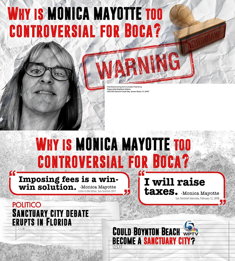 I’ve created many, many, many designs for a Gainesville, FL design firm specializing in political mailers! Here’s a mailer showcasing the front and back in the same image.