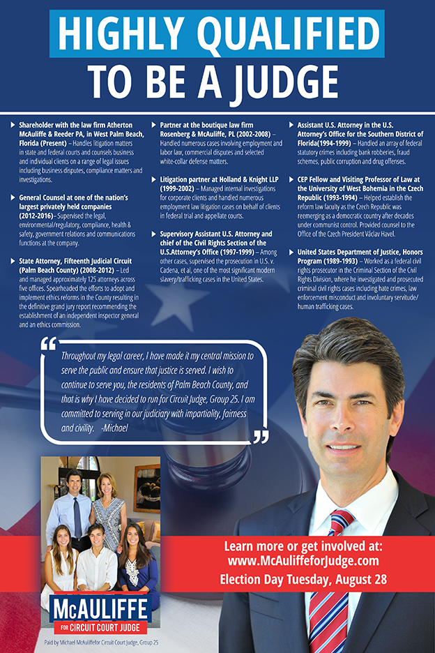 I’ve created many, many, many designs for a Gainesville, FL design firm specializing in political mailers! Here’s a mailer showcasing a judge running for the stand.