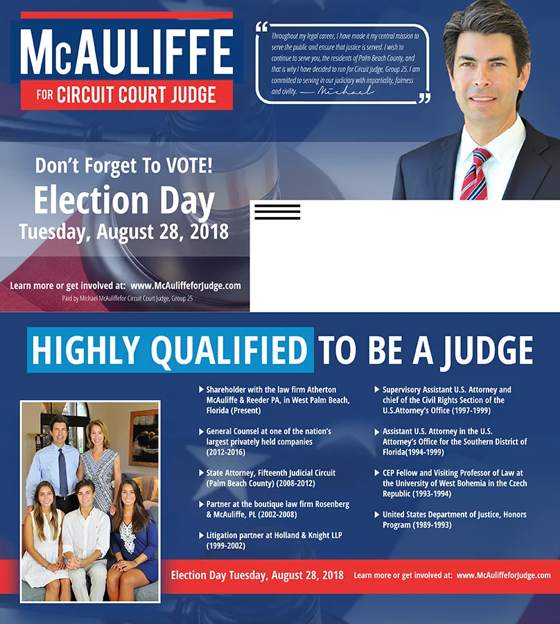 I’ve created many, many, many designs for a Gainesville, FL design firm specializing in political mailers! Here’s a mailer showcasing the front and back in the same image.