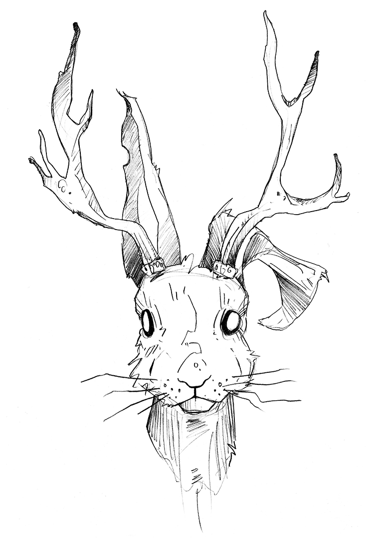 This adorable jackalope is the original sketch for a logo for a fantastic outdoor gear manufacturer. If you’re interested in purchasing this little fella, feel free to contact me directly.