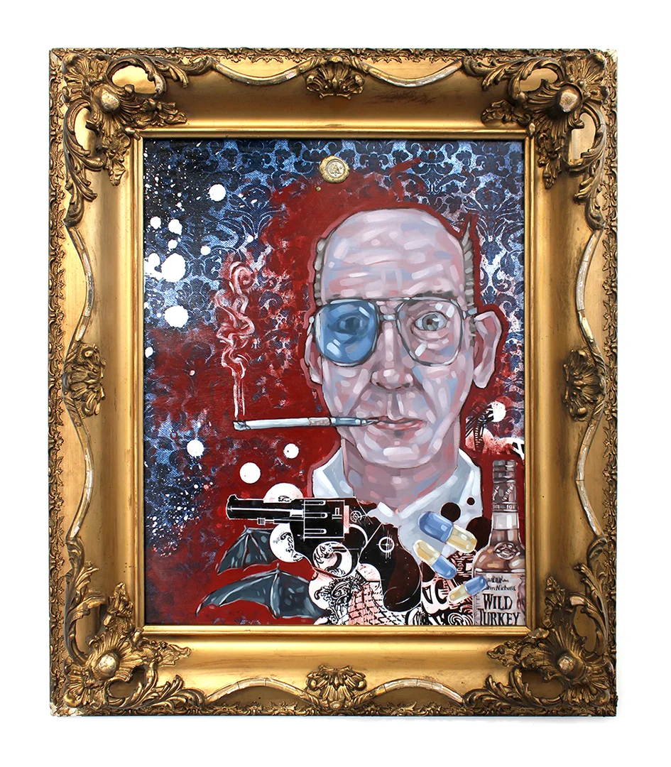 Title: BUY THE TICKET, TAKE THE RIDE Original mixed media oil painting. 23" X 27" SOLD Looking for a print of this painting? Click Here!