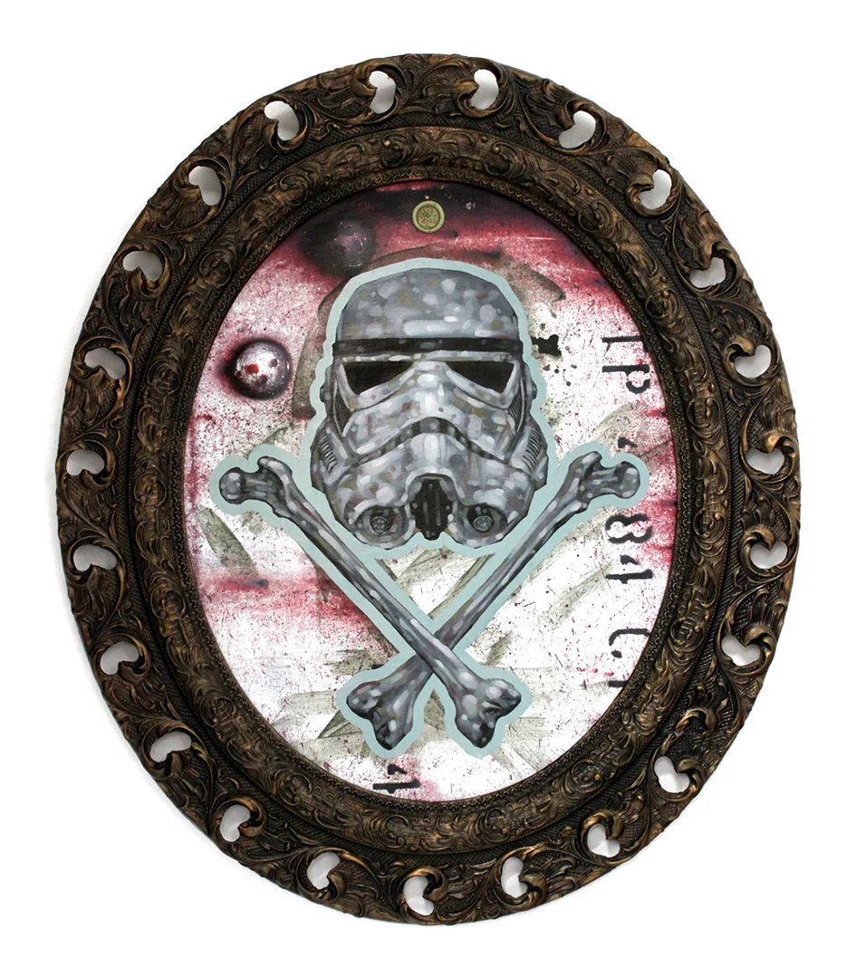 Title: DIE, REBEL SCUM Original mixed media oil painting. 23.5" X 27.5" SOLD Looking for a print of this painting? Click Here!