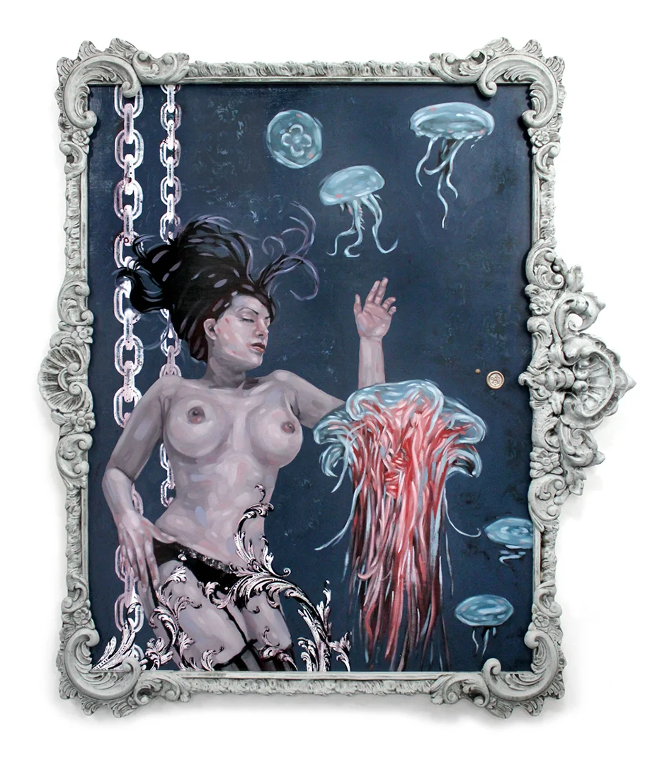 Title: SWEPT AWAY Original mixed media oil painting. 33.5" X 38.75" SOLD Looking for a print of this painting? Click Here!