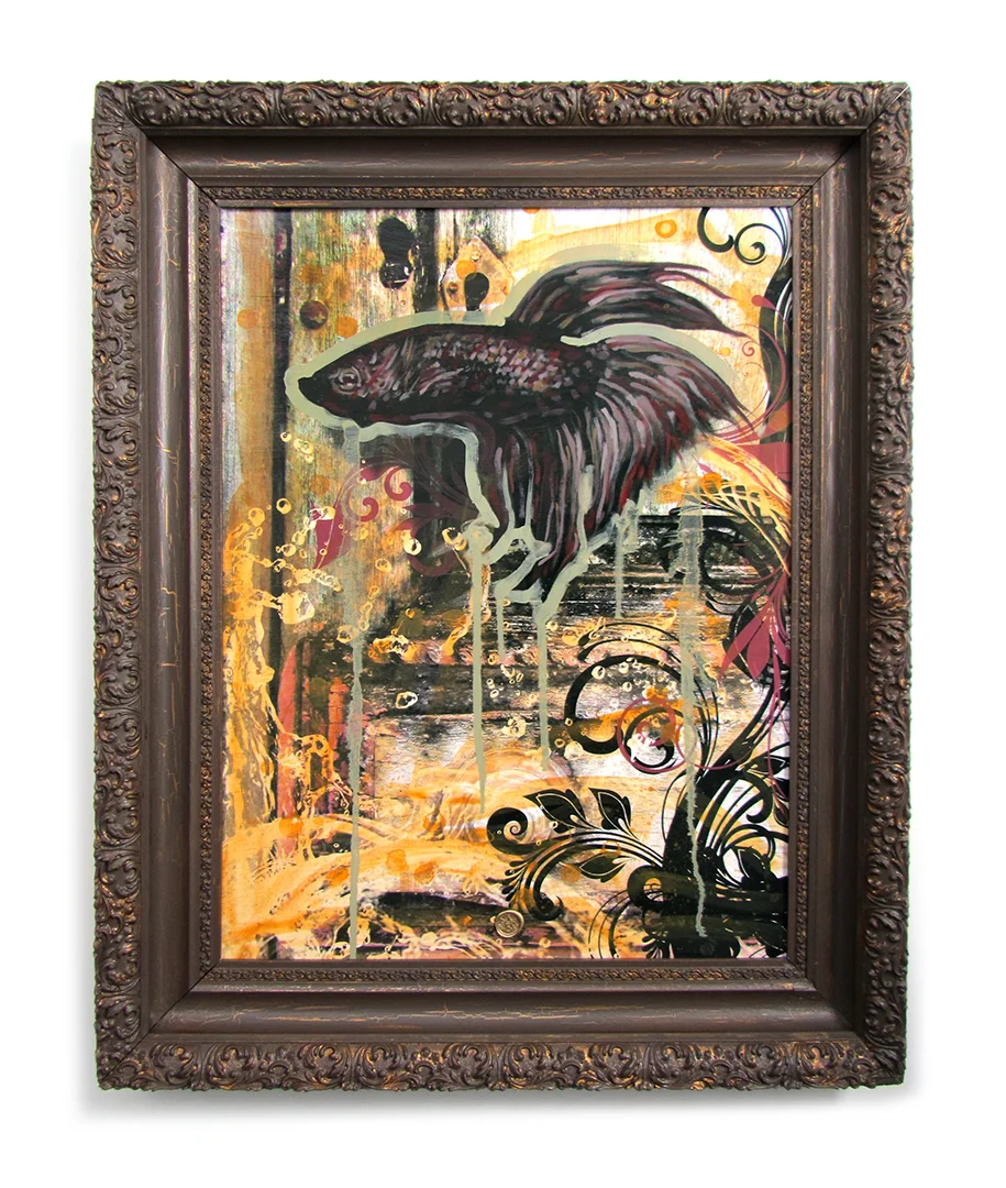 Title: SWIMMING IN THE SKY Original mixed media oil painting. 24.75" X 30.625" NFS - Commission