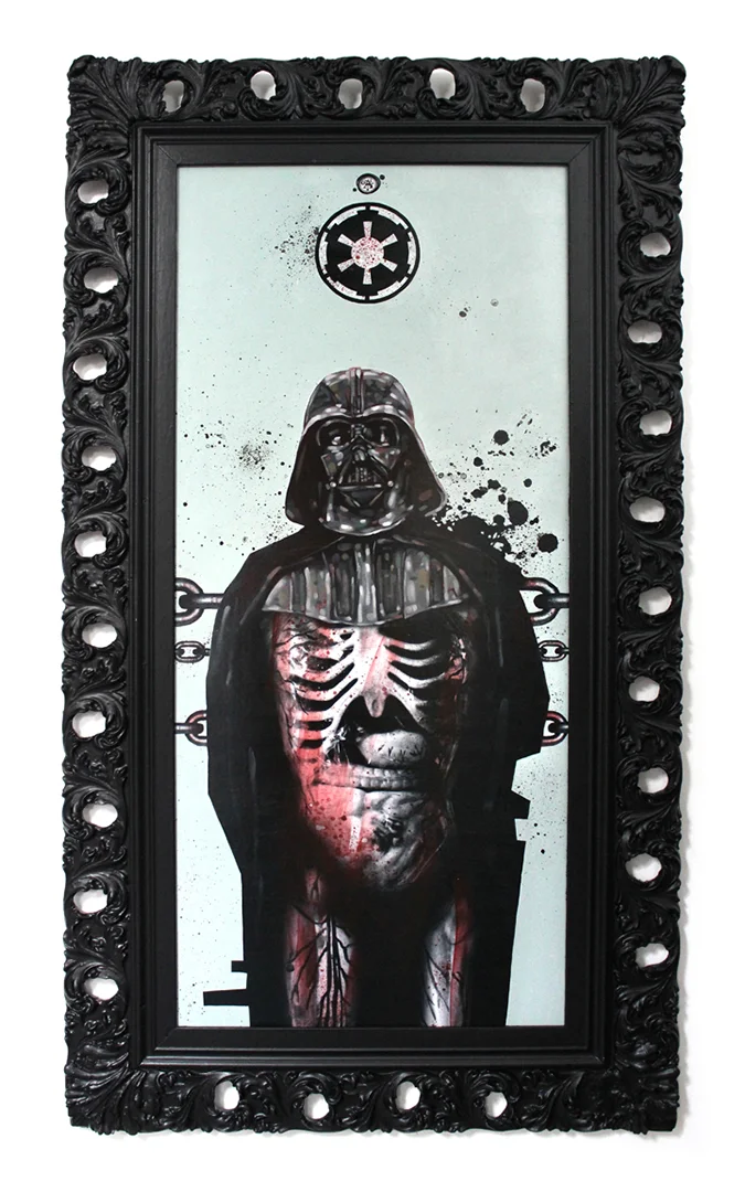 Title: THE DEATH OF ANAKIN Original mixed media oil painting. 28" X 50" SOLD Looking for a print of this painting? Click Here!