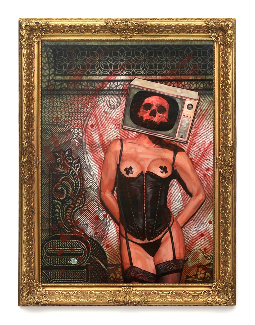 Title: TOO MUCH TV Original mixed media oil painting. 29.75" X 39.75" SOLD Looking for a print of this painting? Click Here!
