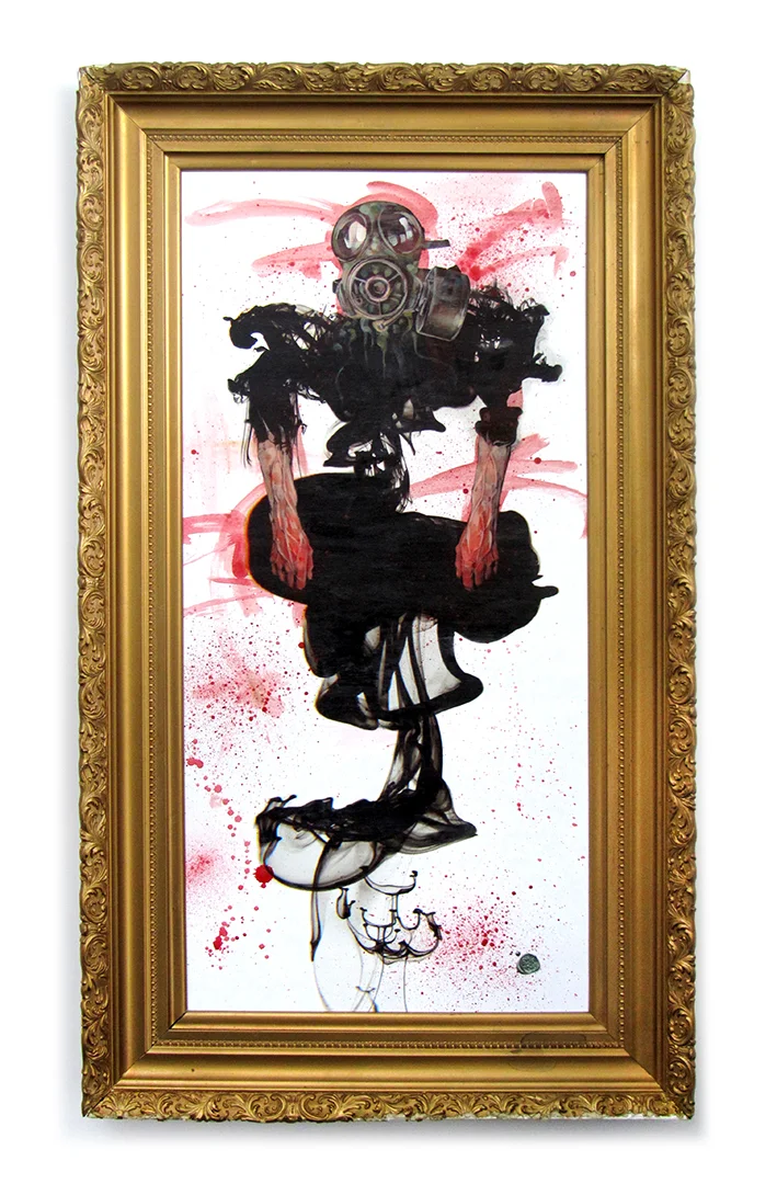 Title: YOU BECOME WHAT YOU FEAR Original mixed media oil painting. 24" X 42" SOLD