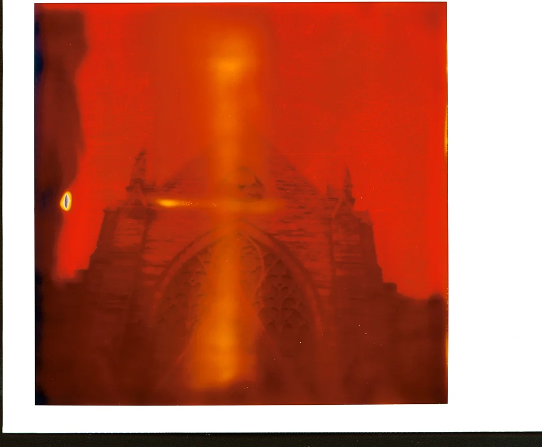 Title: COTM 1 This is the Cathedral of the Madeline in SLC, UT that I shot with an old SX-70 Land Camera. I assure you that the cross that you see in front of the church was there when the polaroid developed. There has been no digital enhancements... creepy. SOLD