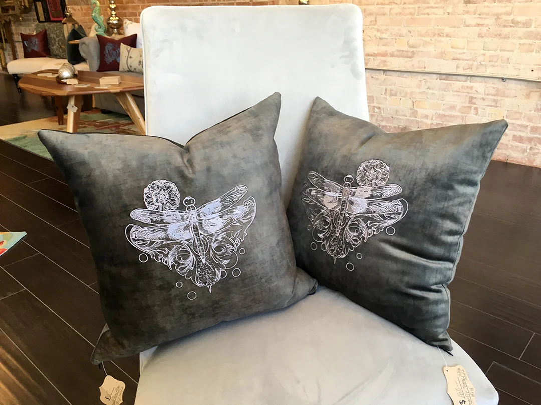 Dragonfly Charcoal Suede Throw Pillows
