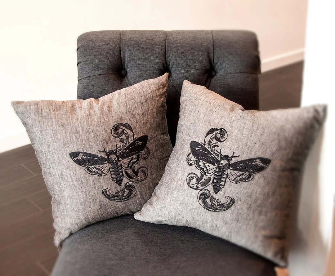 Death's Head Hawk Moth Grey Woven Throw Pillows