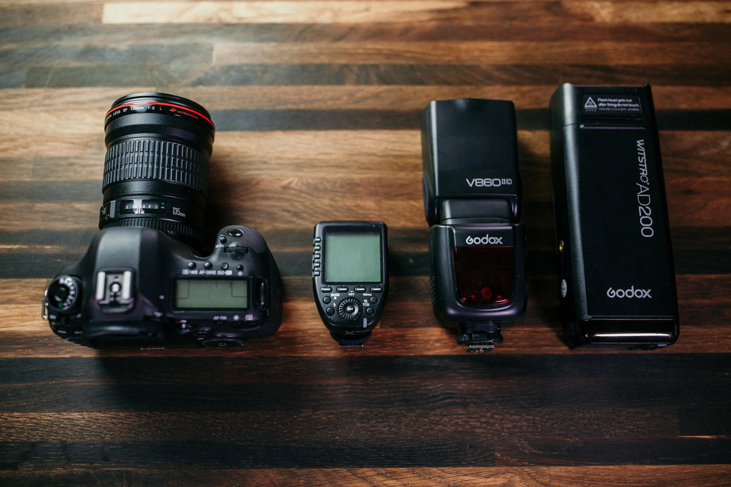 DSLR, Godox XPro Trigger, Godox V860 II Speedlight, Godox AD200 Pocket Strobe