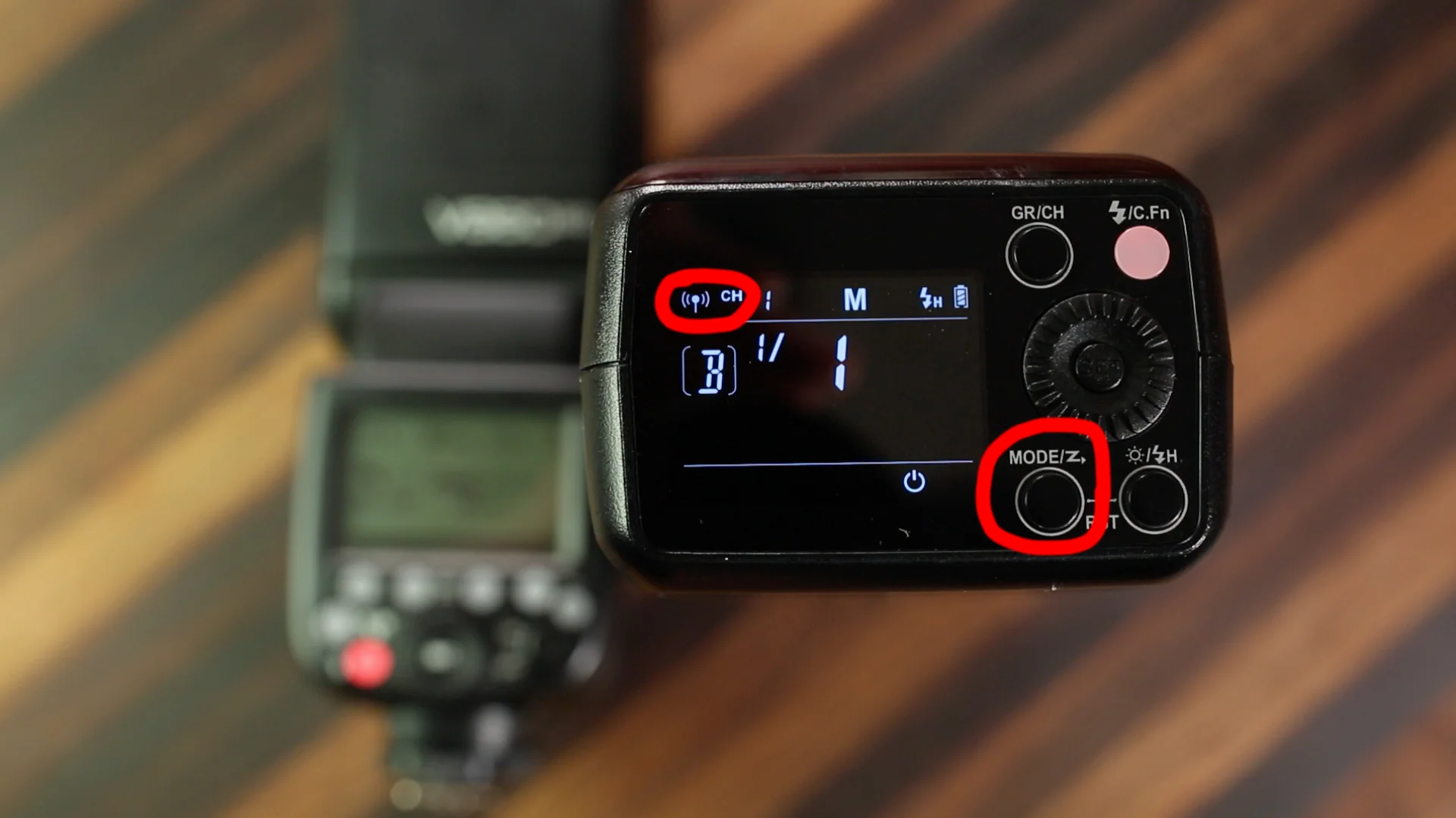 An AD200 in “Radio Slave” mode.