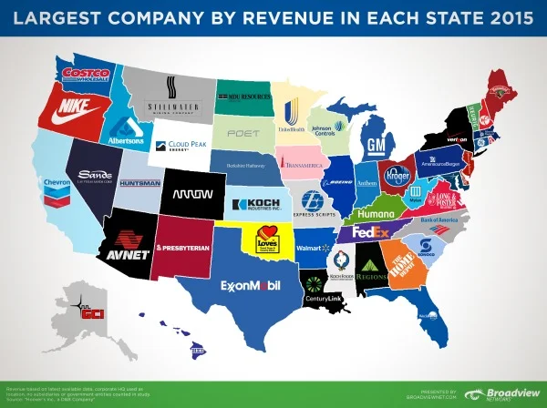 Largest Company by Revenue in Each State 2015