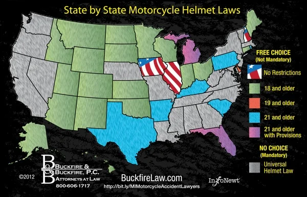 Motorcycle Helmet Law States Map - Buckfire Wallet May2012 600px 