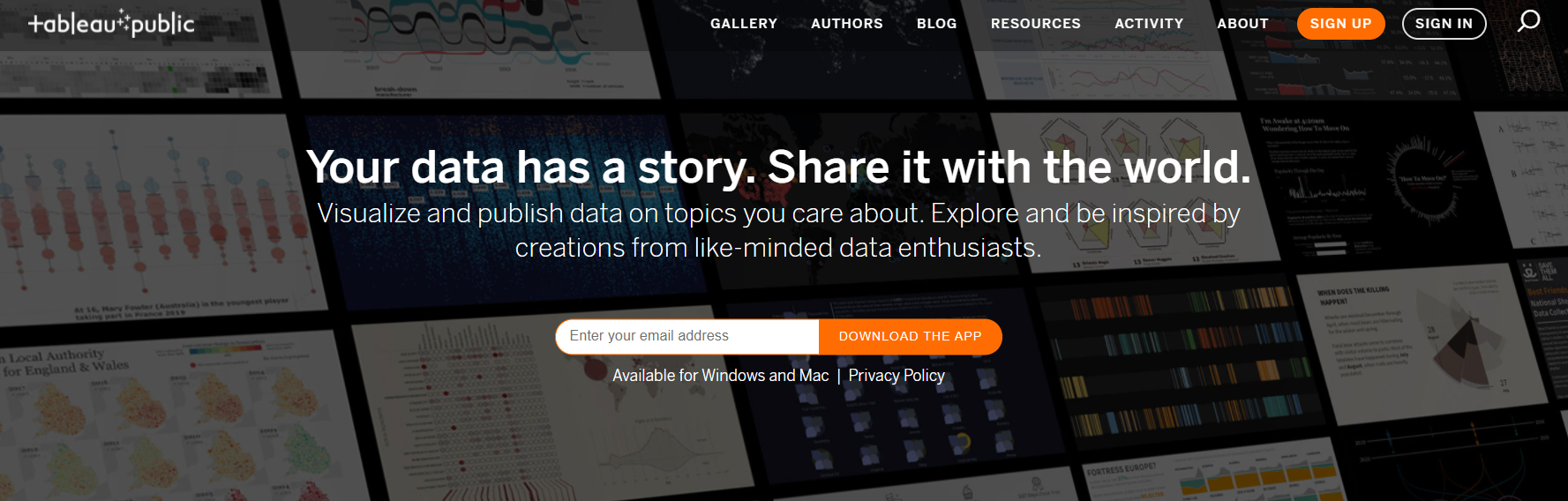 Create data visualizations directly in a browser with data connectors in Tableau Public