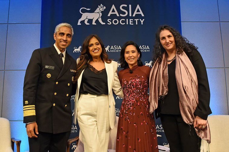 A very thoughtful conversation with @u.s.surgeongeneral Vivek Murthy and @doctorsuevarma at the beautiful  @asiasociety discount practical approaches to our mental health, how to boost optimism, and destigmatize discussions involving mental illness i