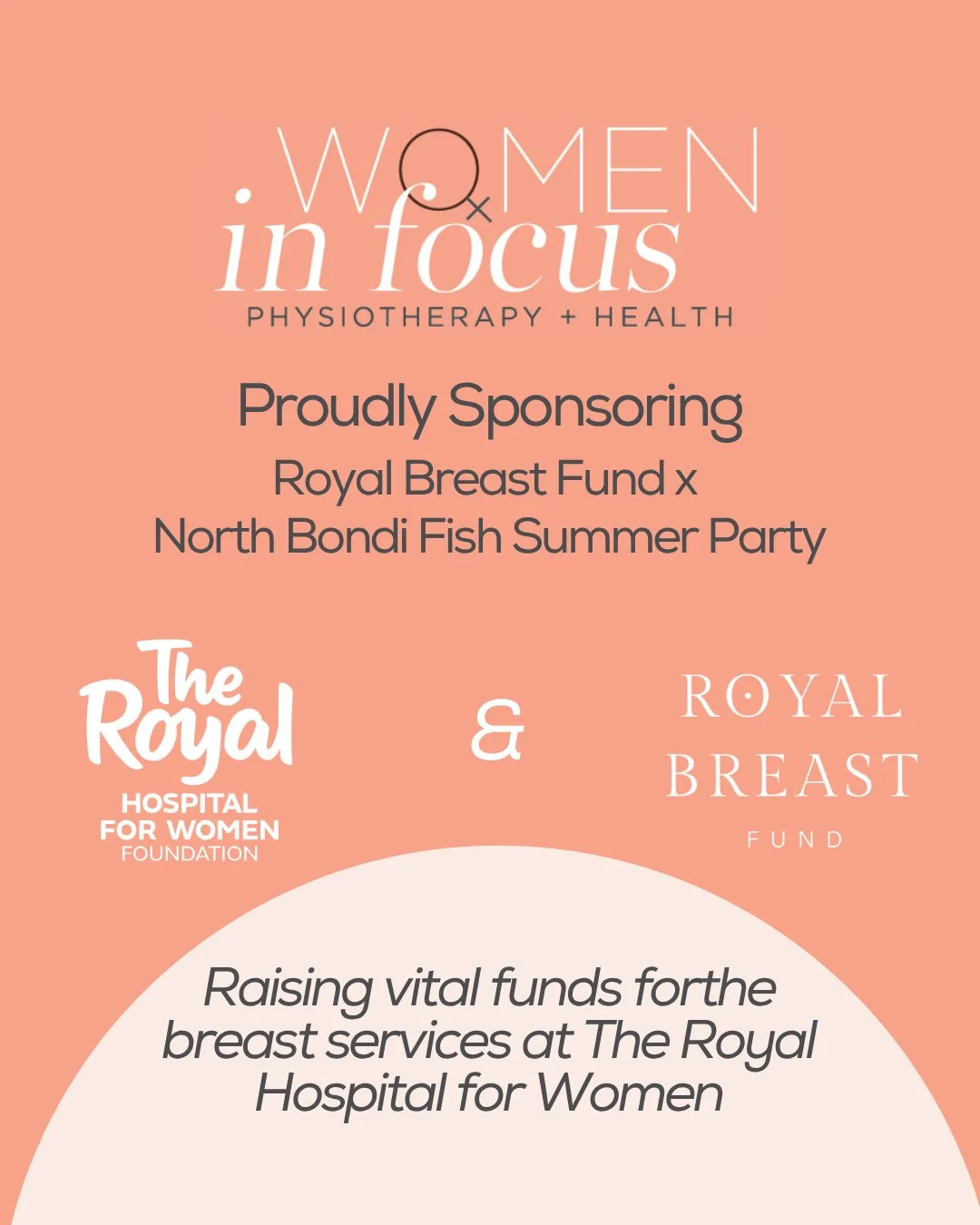 💖 Proud Sponsor of the RBF x NBF Summer Party 🎗️

Women in Focus Physiotherapy is excited to be sponsoring the Royal Breast Fund x North Bondi Fish Summer Party. This event supports the Royal Breast Fund and their mission to give every woman access