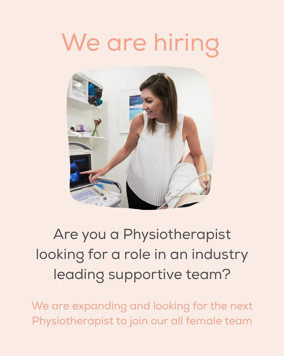 ✨ We&rsquo;re hiring ✨

We&rsquo;re looking for a physiotherapist to join our team. 

If you&rsquo;re passionate about women&rsquo;s health, enjoy working in a supportive all female team and value ongoing learning, we&rsquo;d love to hear from you.

