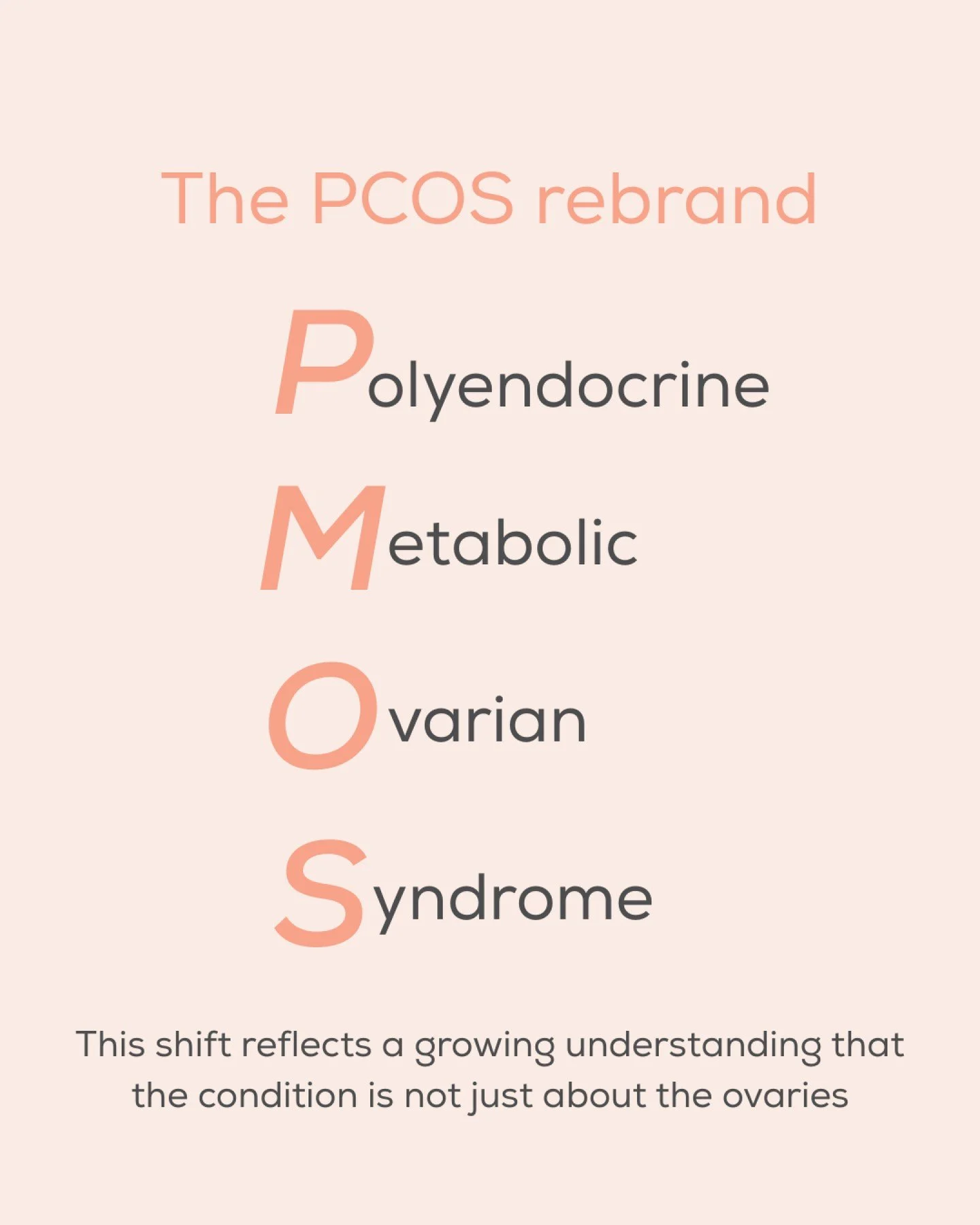 PCOS&hellip; or PMOS? 

You may start to hear a shift in language around PCOS, with growing international discussion around the term PMOS (Polyendocrine Metabolic Ovarian Syndrome).

It's an important change as we now understand this condition isn&rs