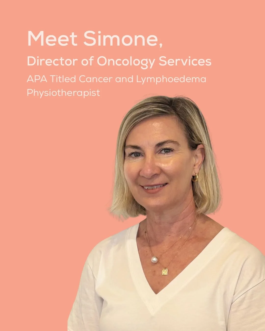 🎗️ Meet Simone, our Director of Oncology Services.

Simone is an APA Titled Cancer and Lymphoedema Physiotherapist, the highest level of clinical recognition awarded by the Australian Physiotherapy Association in this specialty area. With more than 