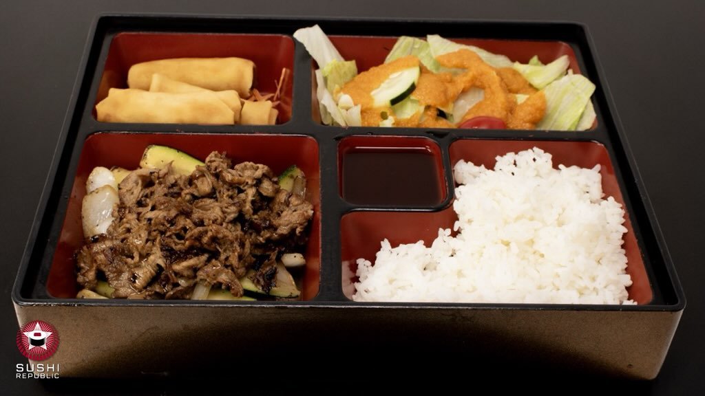 Satisfy your cravings with our Beef Teriyaki Bento Box 🤤🔥

Juicy teriyaki beef paired with crispy spring rolls, fresh salad, fluffy white rice, and a comforting side of miso soup 🍱✨

A perfect balance of flavor in every bite&mdash;only at Sushi Re