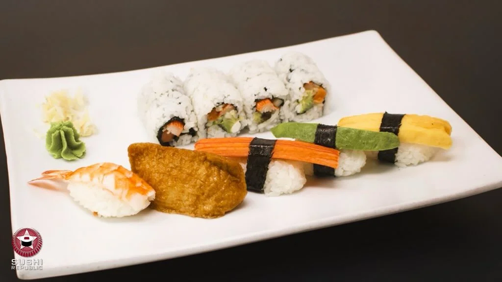 Lunch just got an upgrade 🍣✨

Dive into our Beverly Hills Roll &mdash; a perfect blend of crab, salmon, avocado, cucumber, and cream cheese 🤍

Paired with our fully cooked set featuring 5 pieces of nigiri: sweet inari (tofu), creamy avocado, savory