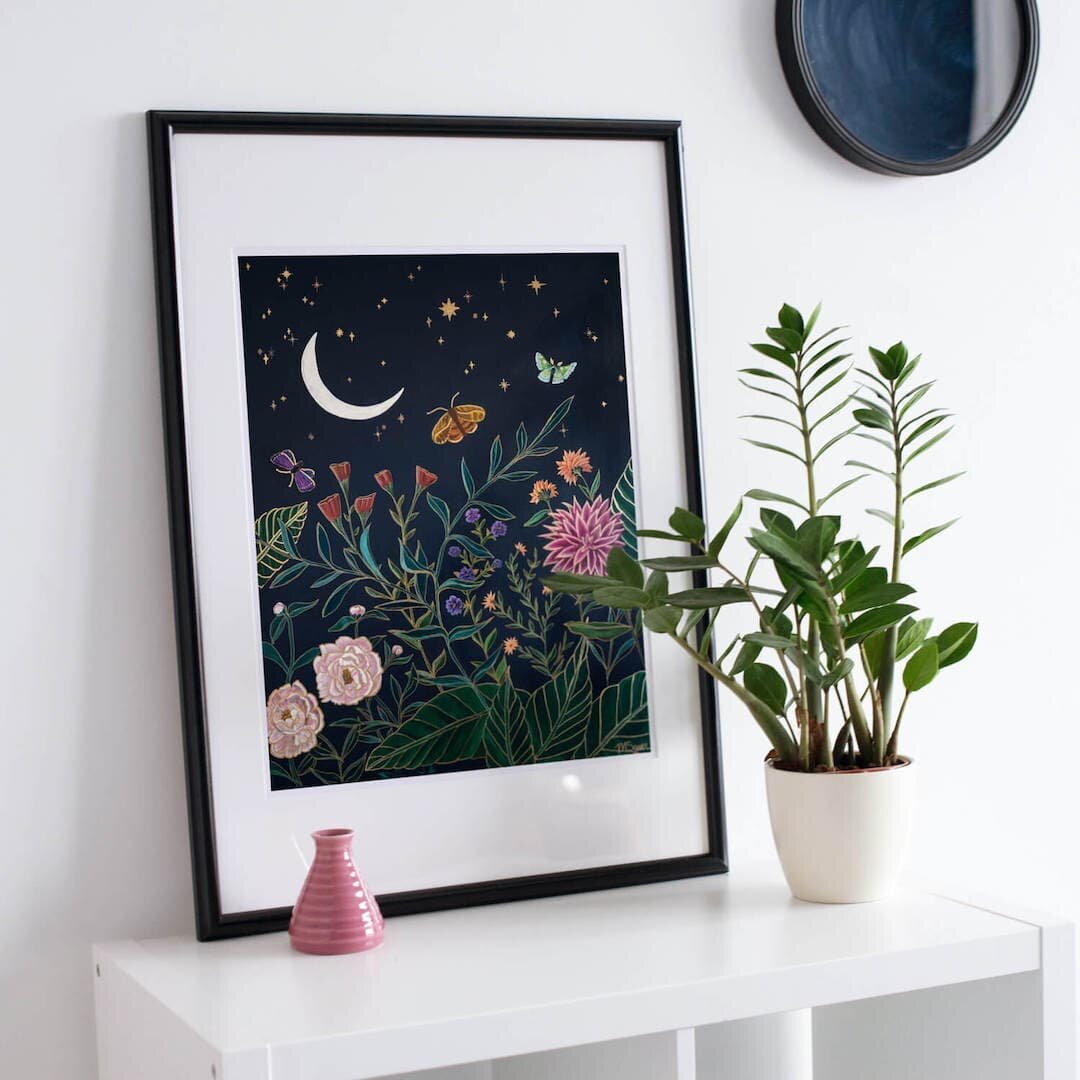 Wildflowers, moonlight, and moths, oh my!
&nbsp; &nbsp; &nbsp; &nbsp;
My shop is officially open and I'm super duper thrilled to announce that my first art print, Moonlight Wildflowers, is now up for sale in the shop (link in bio).
&nbsp; &nbsp; &nbs