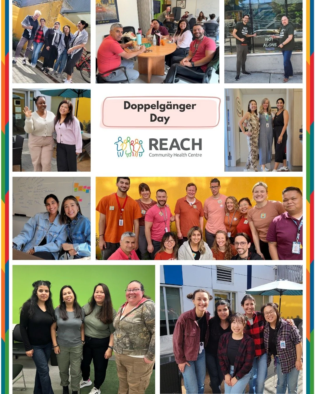 Inspired by one another, REACH colleagues coordinated colours and clothes for Doppelganger Day! Staff paired up, teamed up, and even overlapped multiple themes to match our peers. 

Thanks to our Super Social Committee for organizing and for the phot