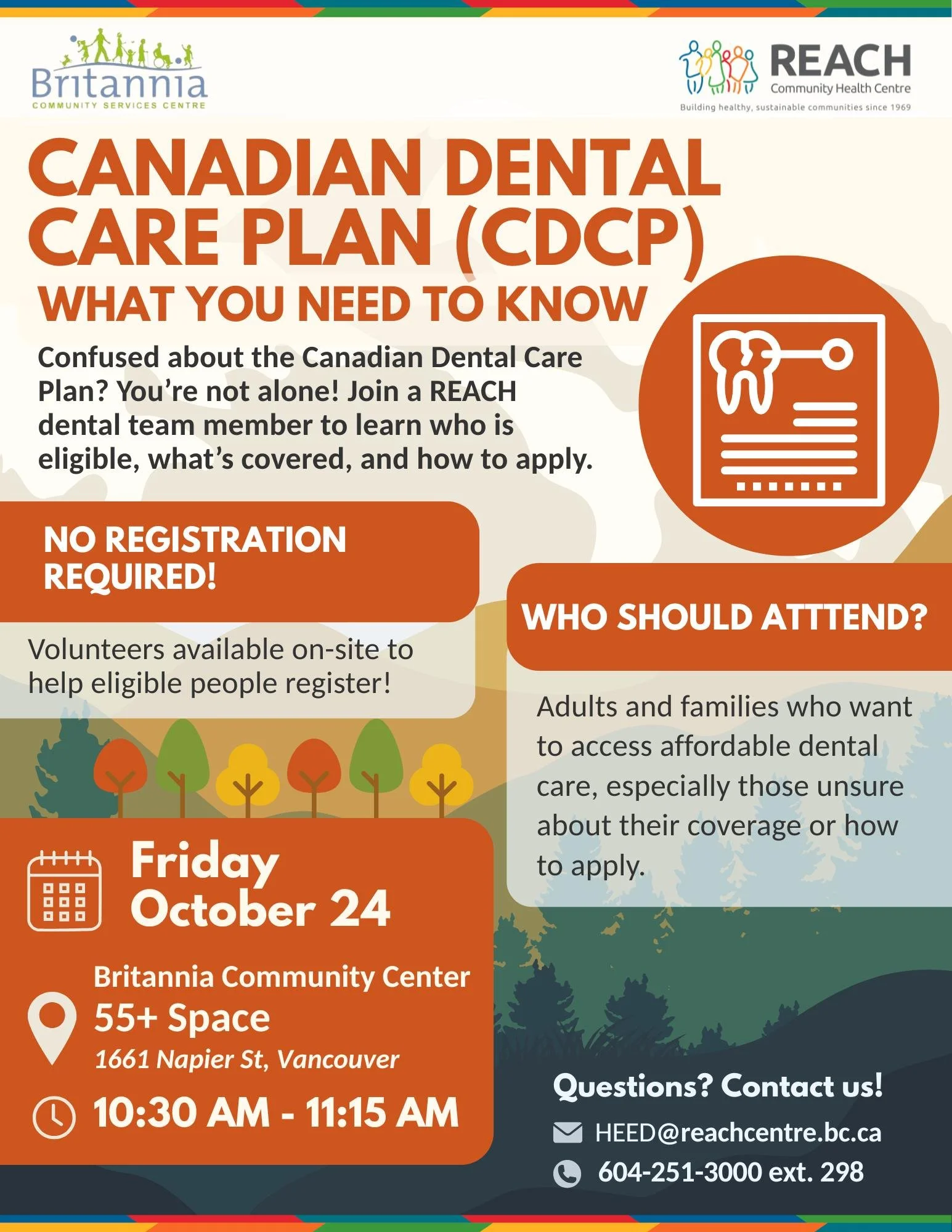 Mark your calendar for this Friday! Our health information session features our Dental Manager providing you with everything you need to know about the Canadian Dental Care Plan (CDCP). Learn if you are eligible, how to apply, and get information on
