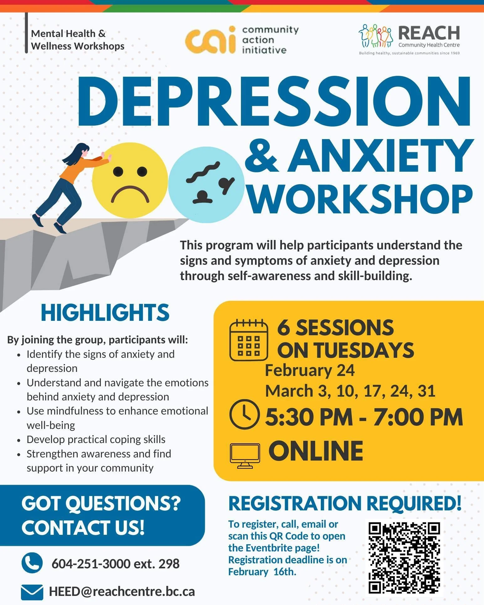 Feeling overwhelmed, anxious, or low? You don&rsquo;t have to go through it alone💙

Join our online Depression &amp; Anxiety Workshop series to build awareness, coping skills, and emotional balance together, in a supportive space. 

To register emai