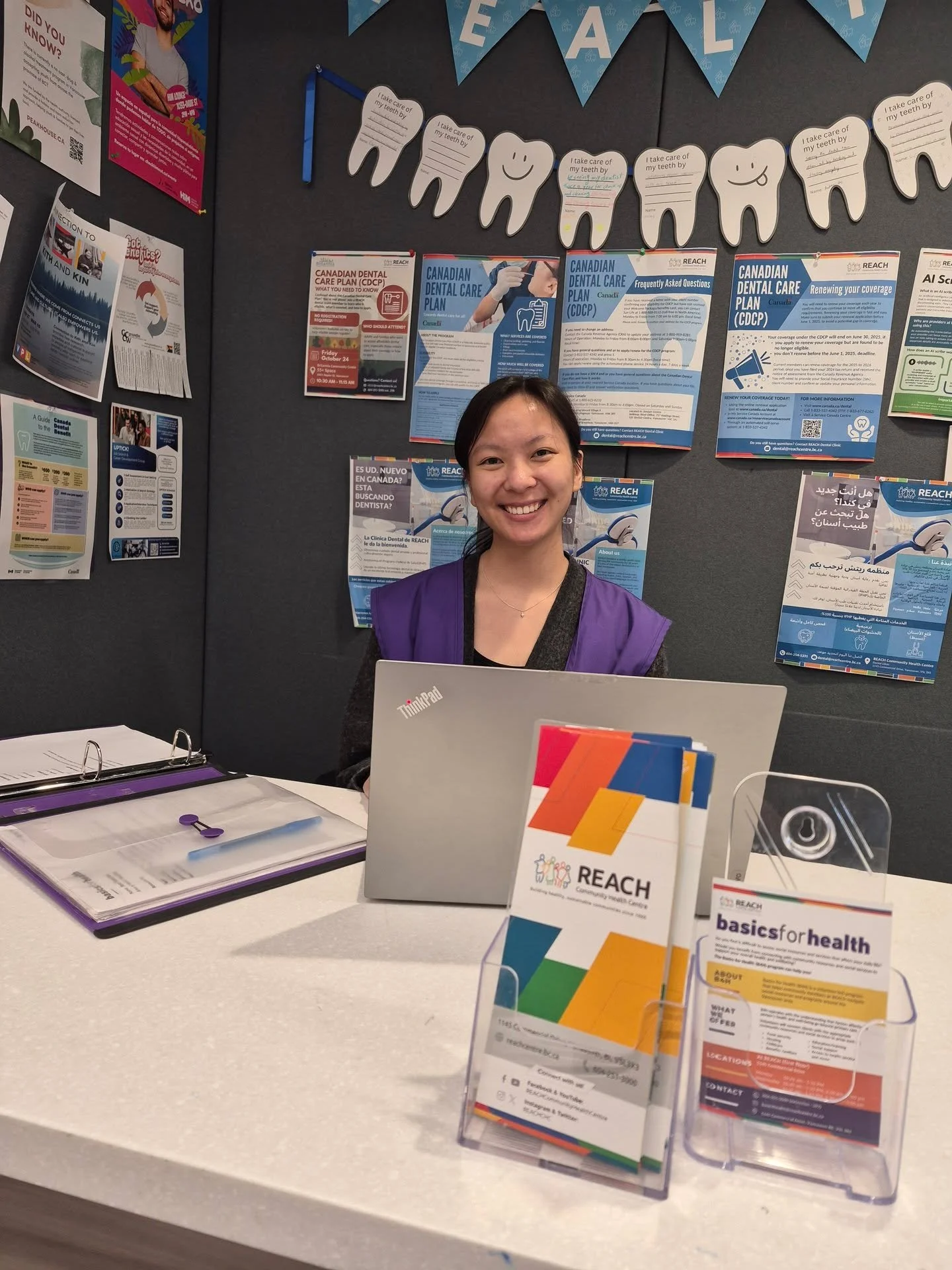 The Basics for Health (B4H) Team is an amazing group of volunteers at REACH who provide on-site application support for benefits and social services, including the Canadian Dental Care Plan (CDCP)! 

If you need support with applications, renewals, o
