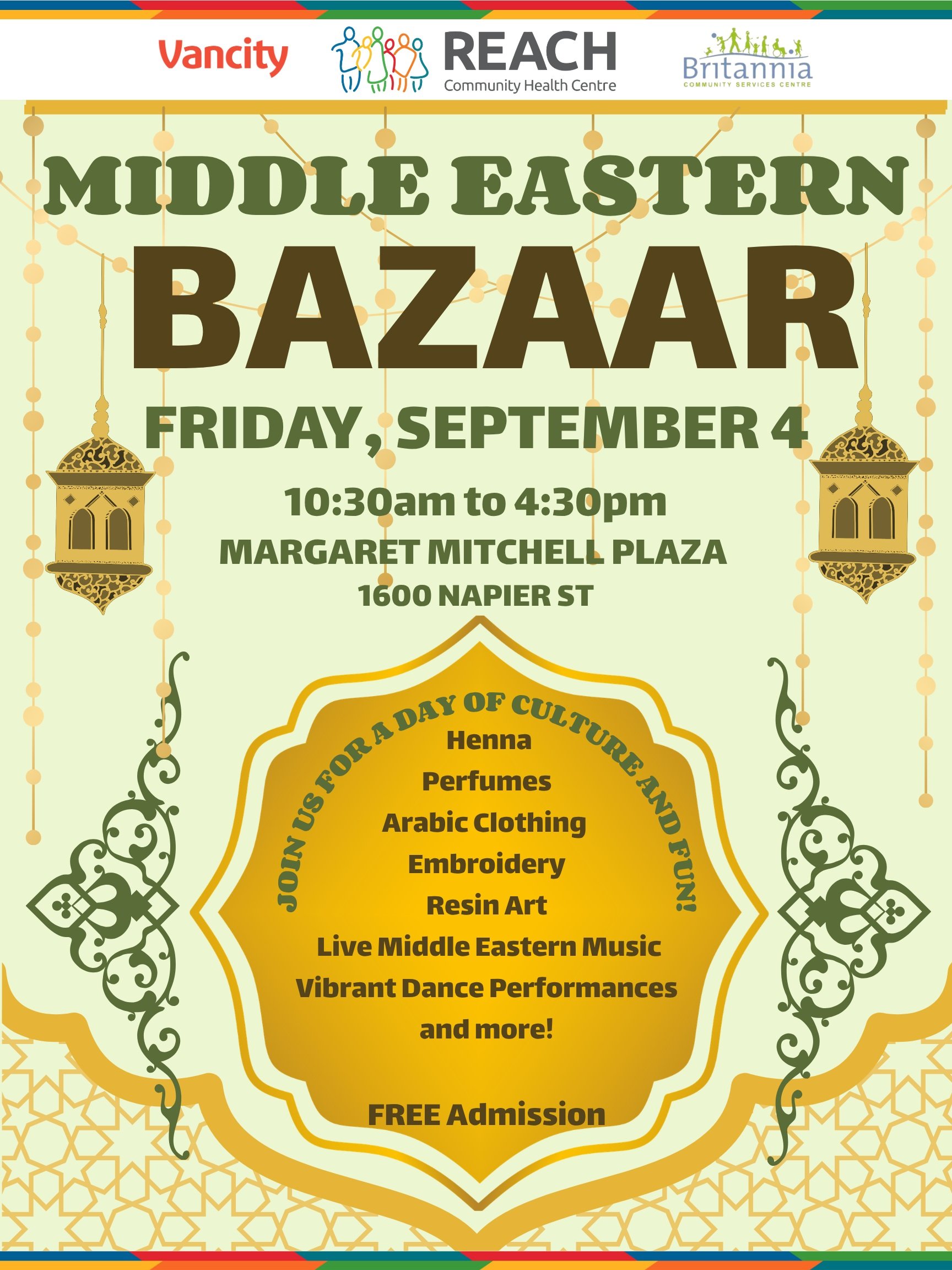 Henna, embroidery, live music, and the scent of perfume in the air. The Middle Eastern Bazaar is back and bringing the vibrancy of Middle Eastern culture right to our backyard!

Join us Friday, September 4, 10:30 am&ndash;4:30 pm at Margaret Mitchell